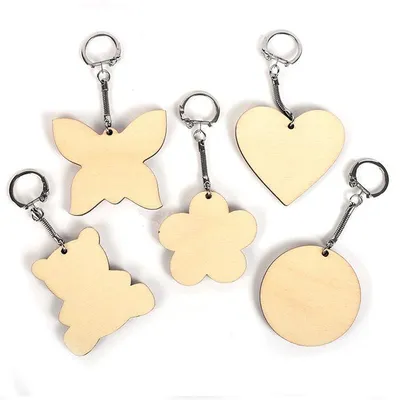 Image de 10 porte-clés en bois 5,5 x 5,5 cm
