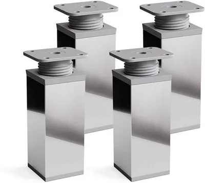 Produktbild von Designmeubelpoten in hoogte verstelbaar | set van 4 | Vierkant profiel: 40 x 40 mm | chroom | 80 mm + 20 mm | inkl. houtschroeven