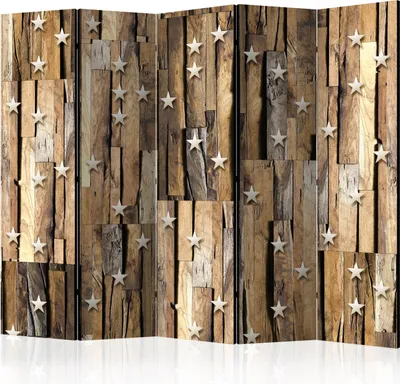 Produktbild von 5-teiliger Doppelseitiger Vlies Paravent - Wooden Constellation II 225x172 cm Muster f-C-0004-z-c