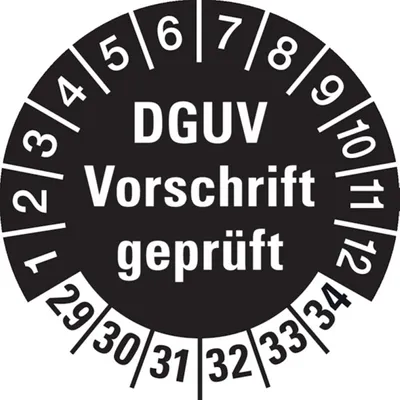 Produktbild von Dreifke® Prüfplakette, DGUV Vorschrift , schwar - 30 mm Dokumentenfoli...