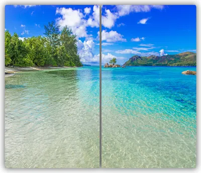 Produktbild von Tulup Glas-Herdabdeckplatte - 2x30x52cm - Glaskeramikkochfeld-Abdeckung Spritzschutz Zweiteilig Seychellen Strand