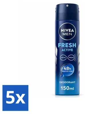Imagen del producto de 5 unidades de desodorante en spray NIVEA MEN Fresh Active, 150 ml cada uno. Paquete económico