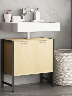 Produktbild von VCM Waschbeckenunterschrank | Badschrank | Maße: H. 60 x B. 60 x T. 30 cm | 2 Seitenteile aus Metall | Korpus aus Holz | 2 große Drehtüren - Edino
