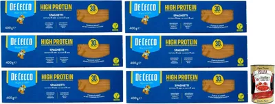 Produktbild von De Cecco Spaghetti Nr. 12, High protein, Italienische Hartweizennudeln, 6 Packungen à 400g, Pasta aus 100% italienischem Hartweizen, + Italian Gourmet polpa 400g