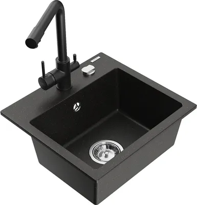 Produktbild von Mexen Milo 1-Becken-Granit-Spüle mit Mischbatterie Duero, Schwarz/Gold metallisch - 6505-75-671600-70