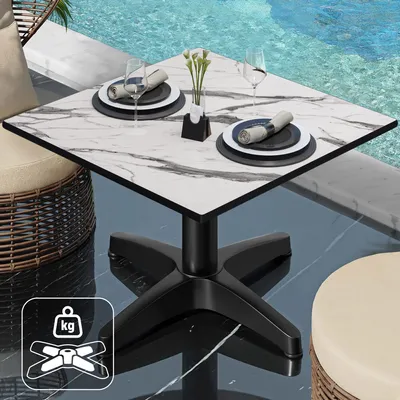 Produktbild von CPBL | Compact Loungetisch | B:T:H 60 x 60 x 42 cm | Weiß-Marmor / Aluminium Schwarz | Zusatzgewicht | Bistro Loungetisch Gastro Tisch