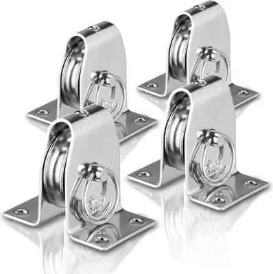 Produktbild von Sprenger Umlenkrolle Set I Stehblock aus Edelstahl, für max. 6 mm Drahtseil I Seilrolle zum Anschrauben mit Befestigungslöcher, Umlenkblock stehend, 250 kg belastbar 4St