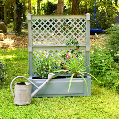 Produktbild von Pflanzkasten NYVIGreen 100x43x140 cm 110 Liter mit Zentralspalier - Pflanzkübel aus wetterfestem & recyceltem Kunststoff, Farbe:Anthrazit