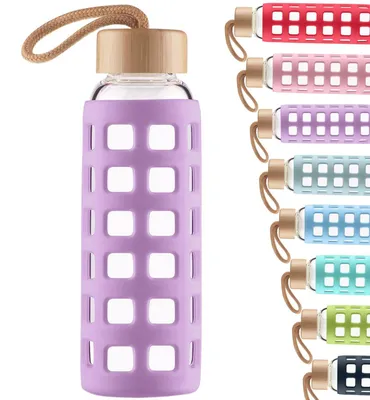Obrázok produktu pre Sklenená fľaša na vodu s silikónovým obalom, objem 660 ml