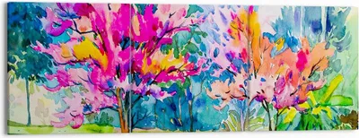 Produktbild von Bild auf Leinwand - Leinwandbild - Bäume Mehrfarbig Natur Frühling - 150x50cm - Wand Bild - Wanddeko - Leinwanddruck - Bilder - Kunstdruck - Leinwand bilder - Wandkunst - CA150x50-2941