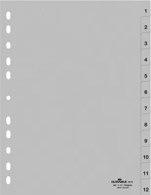 Produktbild von Register A4 1-12 PP grau Packung mit 25 Stück