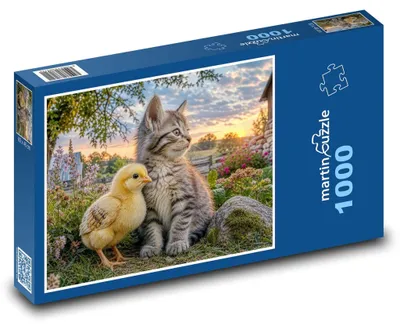 Produktbild von Puzzle 1000 Kätzchen und Küken auf dem Bauernhof - martinpuzzle