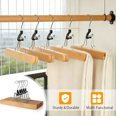 Produktbild von 5x Holzkleiderbügel Hosen-Klemmbügel Kleiderbügel Hosenspanner Hosenklemmbügel
