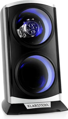 Produktbild von Klarstein Uhrenbeweger, Automatik-Uhrenbeweger, Watch Winder, Uhrenbeweger für Automatikuhren, Automatischer Uhrenbeweger mit Platz für 2 Uhren, LED Beleuchtung, 3 Drehmodi, 4 Rotation, Schwarz-Blau