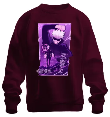 Produktbild von Gojo Satoru Jujutsu Kaisen weißes Haar Anime Ästhetik Sweatshirt Pullover, Burgundy, L
