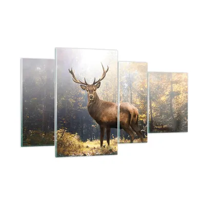 Produktbild von Bilder auf glas - 4 Teile - Licht Hirsch Wald - 120x70cm - Glasbilder - Wandbilder - Bilder - zum Aufhängen bereit - Wanddekoration aus Glas - Glas Bilder - Wandbild auf Glas - GDL120x70-4452
