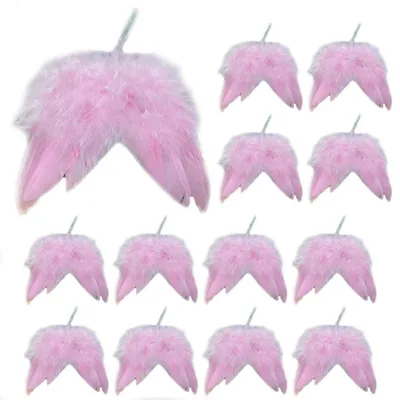 Produktbild von 12x Engelsflügel Rosa Federflügel Christbaumschmuck Mini Engel Flügel Weihnachtsbaum Anhänger 16x14CM