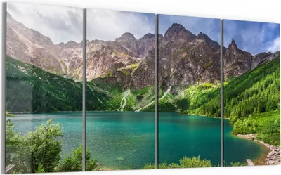 Produktbild von DEQORI Glasbild Echtglas 4x30x60 cm 'See vor Bergkulisse' Wandbilder XXL groß
