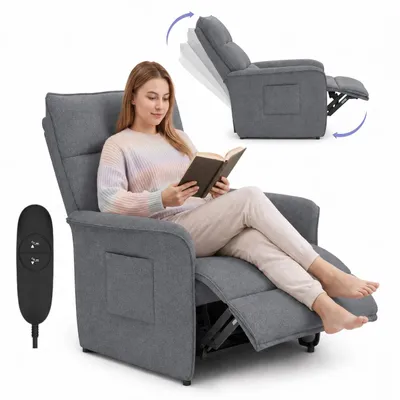 Produktbild von FLEXISPOT Elektrischer Relaxsessel mit Liegefunktion 105°–155°, Verstellbarer TV- & Fernsehsessel für Wohnzimmer, Rückenlehne & Fußstütze (Lichtgrau), KI-generiertes Bild