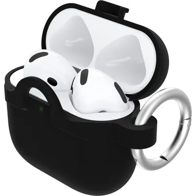 Produktbild von OtterBox AirPods 4 Soft Touch Anti-Schock-Hülle, ultradünn, mit Karabinerhaken, schwarz