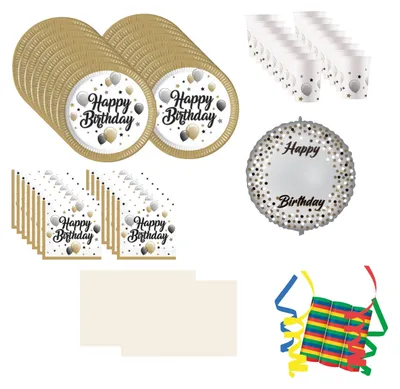 Produktbild von Geburtstagsdeko Set 78-tlg Happy Birthday Deko Geschirr Ballon Luftschlangen
