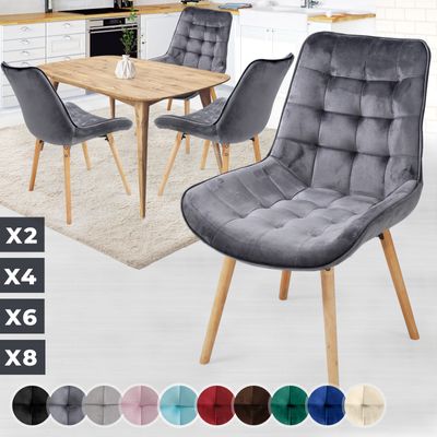 MIADOMODO® Esszimmerstühle - Dunkelgrau, 4er Set, Sitzfläche aus Samt, Gepolstert, Gesteppt, Beine aus Buchenholz, mit Rückenlehne - Polsterstuhl,