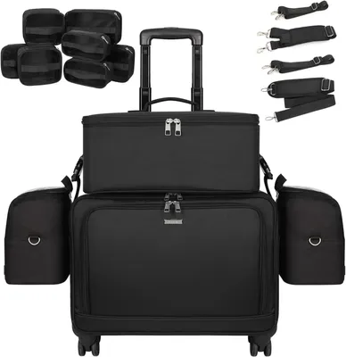 Produktbild von Kosmetikkoffer – Schminkwagen – Für den professionellen Gebrauch – 4-in-1-System – Extra groß – Schwarz
