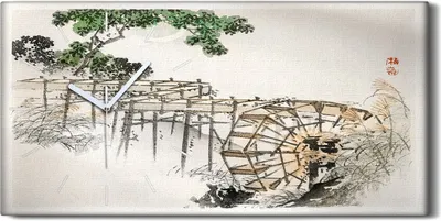 Produktbild von Leinwand Uhr Küche Wohnzimmer Bild 60x30 Malerei Asiatische Baum Wasser Kunst - weiße Hände