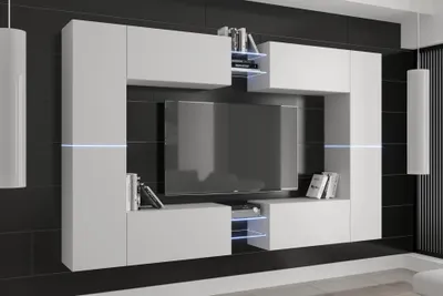 Image de Furnitech Meuble-paroi salon | Meubles de salon avec LED RGB - 16 couleurs | Meuble-paroi suspendu moderne | Meuble-paroi salon avec étagères et meuble TV (C20N-21W-M4-1A)