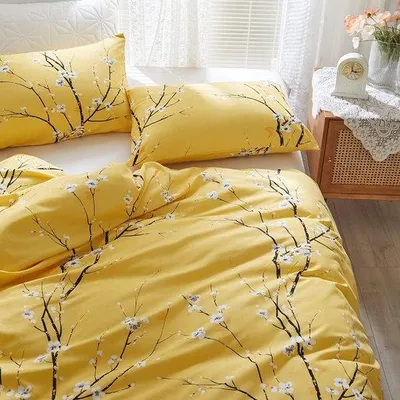 Zdjęcie produktu dla Pościel z mikrofibry 200 x 200 cm, ciemnożółta, w kwiatowy wzór