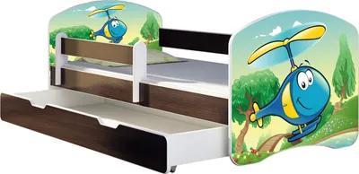 Immagine prodotto di Letto ACMA per giovani letto per bambini letto junior completo di materasso a doghe e protezione anticaduta Wenge 35 elicottero 140x70 + rete