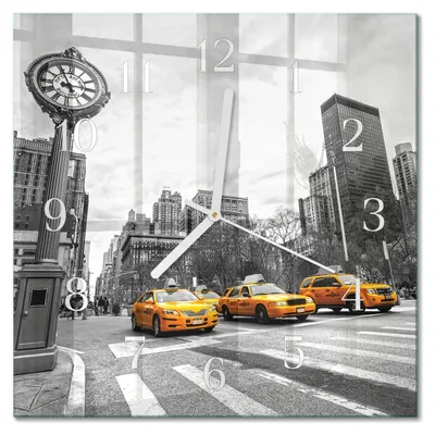 Produktbild von Tulup Glasuhr Wanduhr Küchenuhr Echt-Glas 30x30 cm Modern Dekorativ Geräuschlos Weiße Zeiger - Taxi