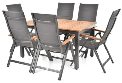 Produktbild von Gartenmöbel-Set aus Aluminium / Akazienholz, 6 Stühle und Klapptisch