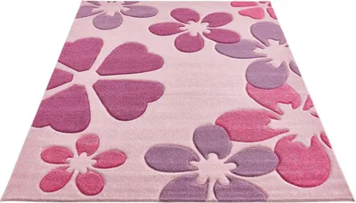 Produktbild von Kinderteppich 120 x 170 cm Mädchenteppich Kinderzimmer Konturenschnitt Prinzessin Pink Rosa Blumen