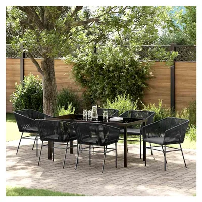 Produktbild von Set aus 4 schwarzen PE-Rattan Gartenstühlen, stapelbar für Balkon und Garten