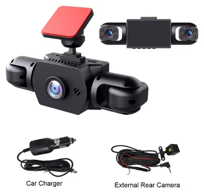 Produktbild von Dashcam fürs Auto - 4-Kanal-Autokamera - 1080p HD - 360°-Aufnahme - 4 Objektive - Nachtsicht - Loop-Aufnahme - Schwarz