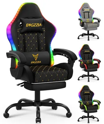 Image de Fauteuil gaming, fauteuil de bureau : fauteuil gaming ergonomique avec bande lumineuse LED, fauteuil de course, fauteuil de bureau avec coussin d'assise à ressorts et repose-pieds, noir