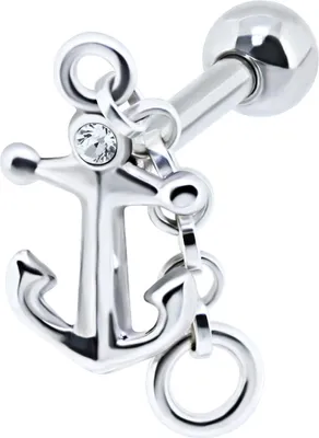 Produktbild von 1 Stück Ohrring Helix Ohrpiercing 925 Sterling Silber Kette und Anker mit Glaskristall in transparent Verschlusskugel 4mm
