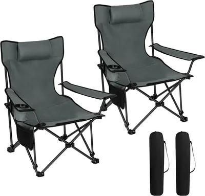 Produktbild von WOLTU 2er Set Klappbarer Campingstuhl Leichter Angelstuhl mit Lehne Getränkehalter Grau