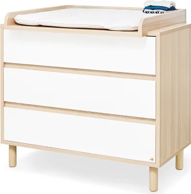 Produktbild von Babyzimmer Wickelkommode in weiß FERRARA-134 mit Esche Nachbildung inkl. abnehmbarem Wickelaufsatz, B/H/T: 105/90-98/55-77 cm