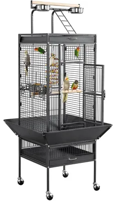 Produktbild von Yaheetech Vogelkäfig Vogelvoliere Vogelhaus Vogelbauer Käfig für Papageien 65,5 x 65,5 x 156 cm, Schwarz