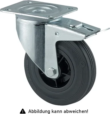 Produktbild von Rollcart Vollgummi-Lenkrolle mit Doppelstop Ø100x30mm in schwarz 70kg Tragkraft mit Kunststoff-Felge