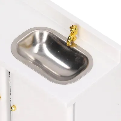 Image de Armoire miniature pour maison de poupée 1:12 avec lavabo, structure réaliste et raffinée, surface lisse en bois pour salle de bain