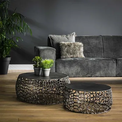 Produktbild von Hoyz - Couchtisch Maze - Schwarz/Graues Metall - 2er-Set - 75x75x30