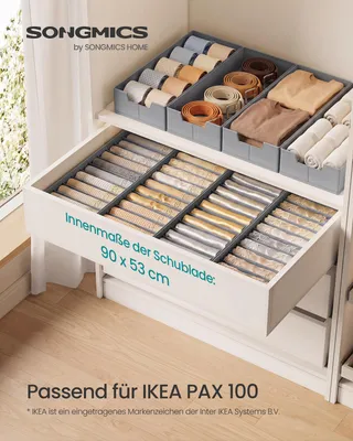 Produktbild von SONGMICS Schubladen-Organizer 4er Set, Unterwäsche-Organizer für IKEA HEMNES und MALM Kommoden, faltbar, grau
