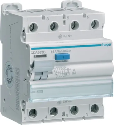 Immagine prodotto di HAGER CDA663D FI-Schutzschalter 4P 10kA 63A 30mA TypA (CDA663D)