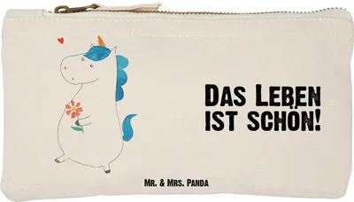 Produktbild von Mr. & Mrs. Panda Pouch Einhorn Spaziergang Größe S Klein - Weiß - Geschenk, Stoffbeutel, Federmappe, Schlamper, Freude, Unicorn, Mutter, Einhörner, Mäppchen, Kulturtasche