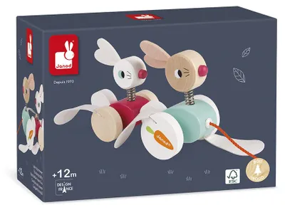 Immagine prodotto di Giocattolo in legno Janod - coniglio da tirare - gioco di abilità motoria per bambini