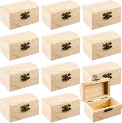 Produktbild von Holz Schatzkiste Mini, rechteckig, 9 x 5,5 x 5 cm, 12 Stück, für Kindergeburtstag