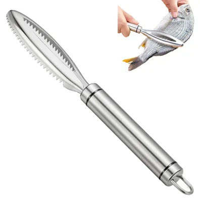 Fischschupper aus Edelstahl, ergonomischer Griff, silber